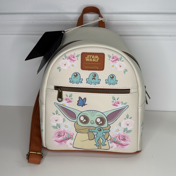 NWT Loungefly Star Wars The Mandalorian Grogu With Frogs & Flowers Mini Backpack main image 7
